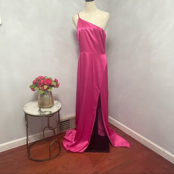 # Likely Cardallino Asymmetrical Fuchsia One Shoulder Strap Gown New With Tag - Picture 13 of 16